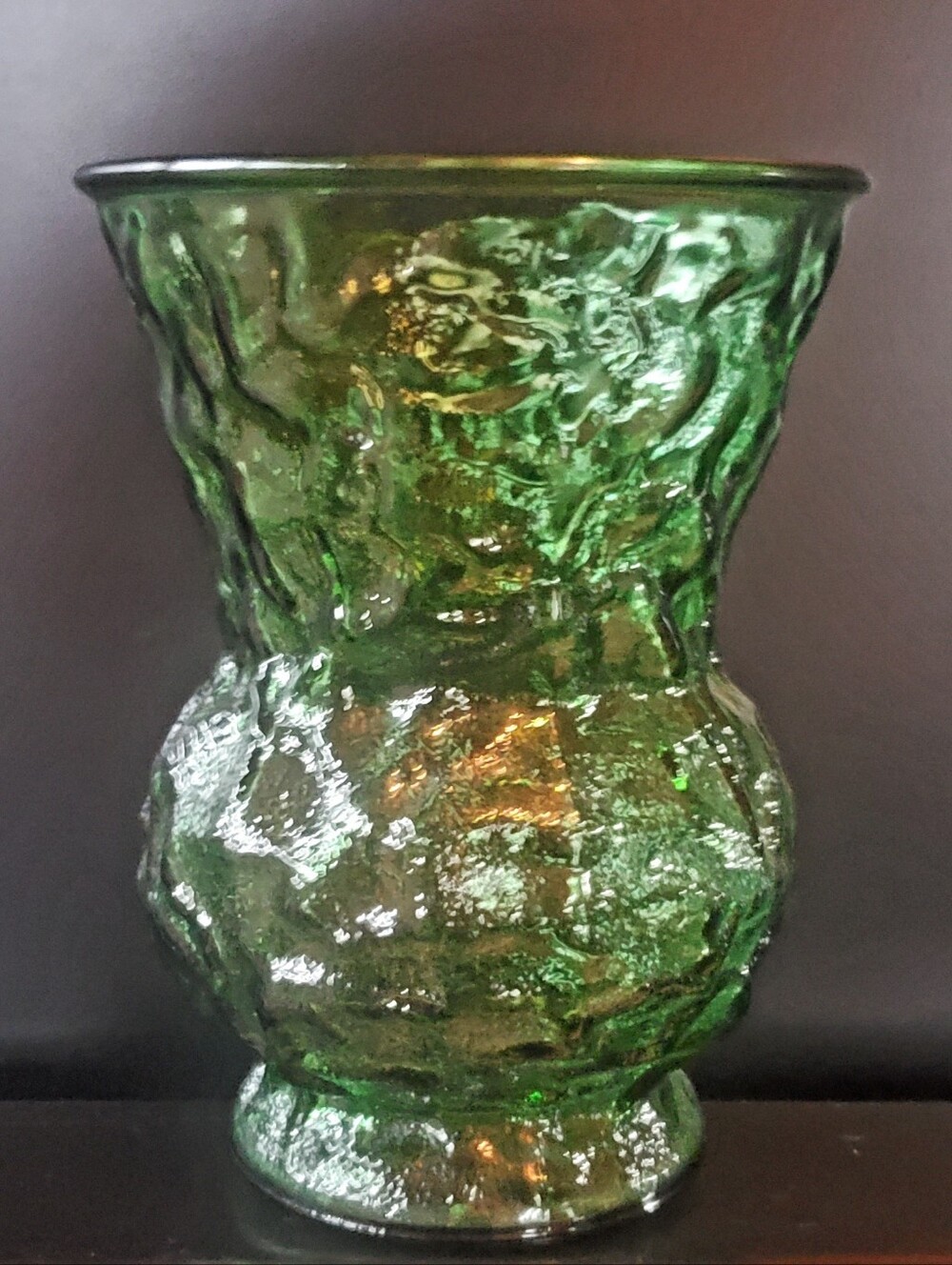 BRODY CO. Vintage Emerald Green Glass Vase Chunky Embossed Glass Art Design 8"